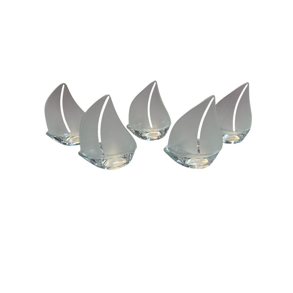 Kate Aspen frosted glass sailboat tealight candle‎ holder -4"  tall  Bundle Of 5